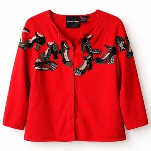 Vintage Rare Michael Simon High Heel Shoes Embroidered Cardigan